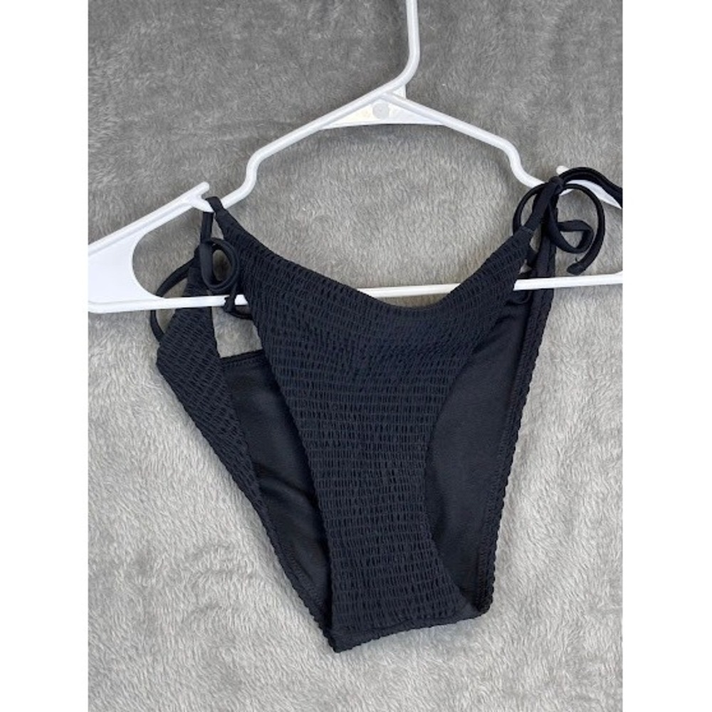 Hollister Swim Black Shirred Tie Side Bikini Bottom Medium Women's‎